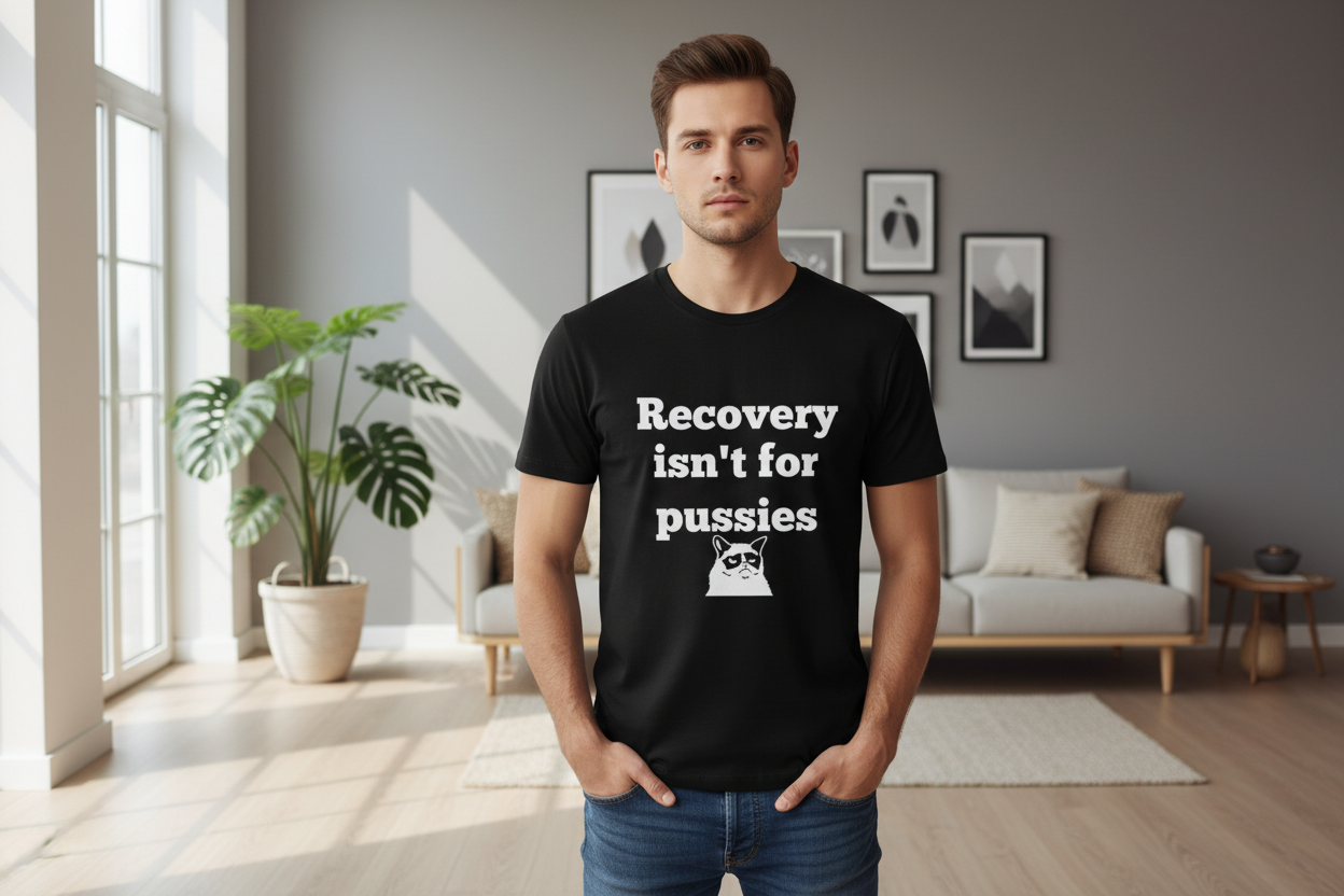 Recovery Isn't For Pussies T-Shirt — Funny Grumpy Cat Recovery Tee
