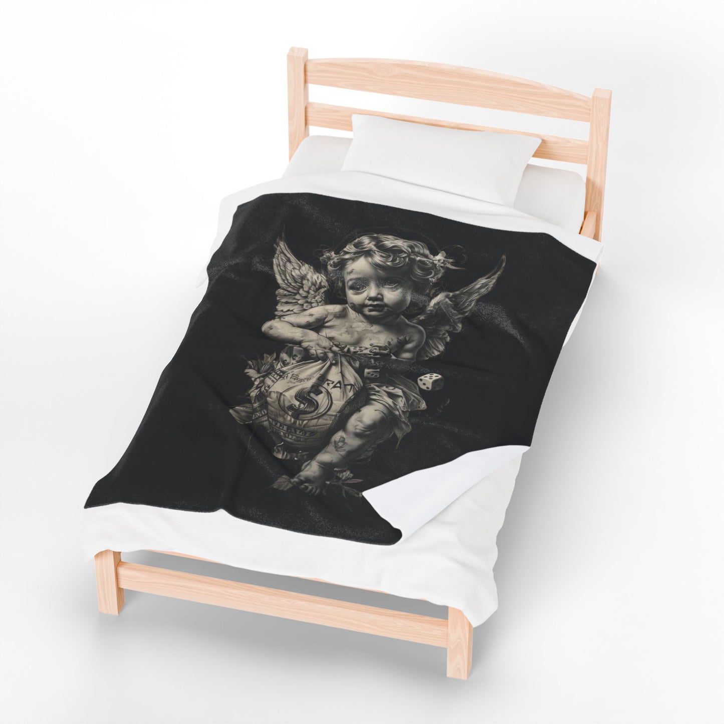 Cherub Moneybag Velvet Plush Blanket — Gothic Angel Throw for Home & Gifts