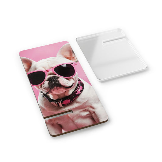 Pink Sunglasses French Bulldog Phone Stand — Cute Smartphone Display Holder