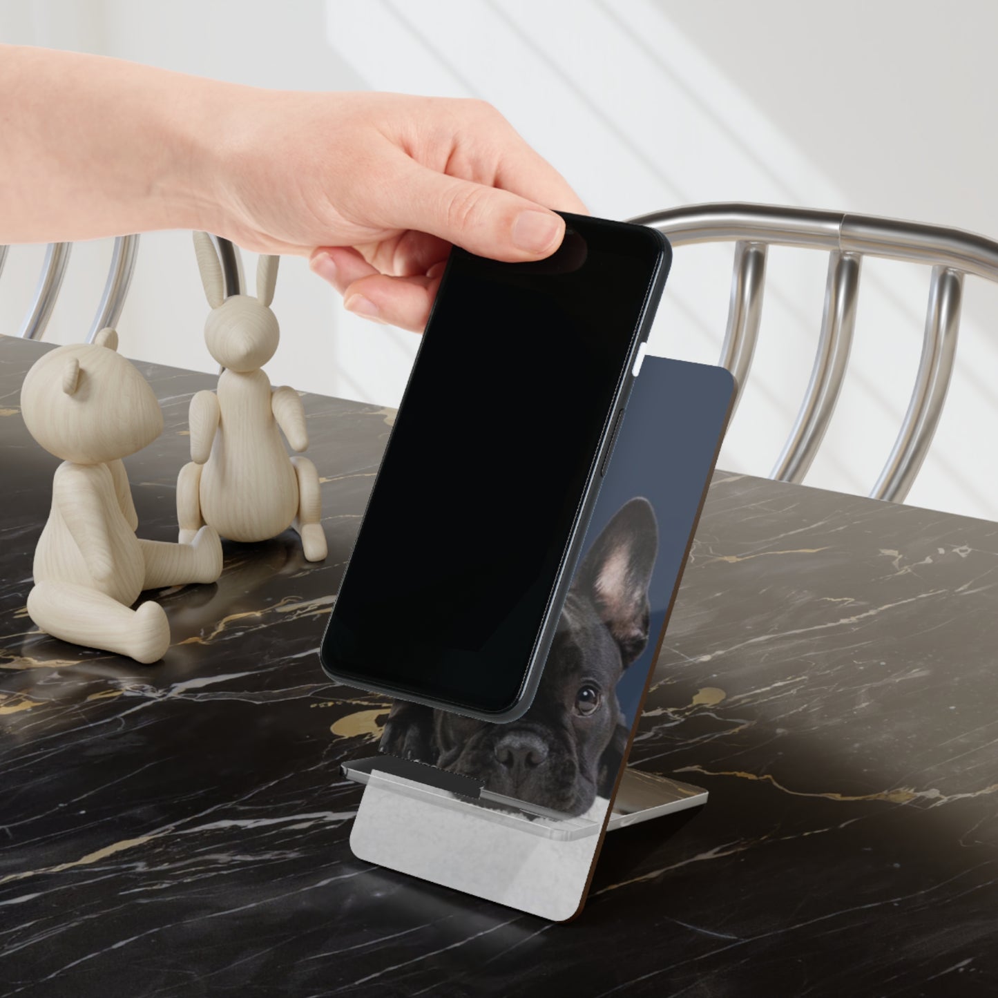 Phone Stand — Cute Black French Bulldog Smartphone Display Stand