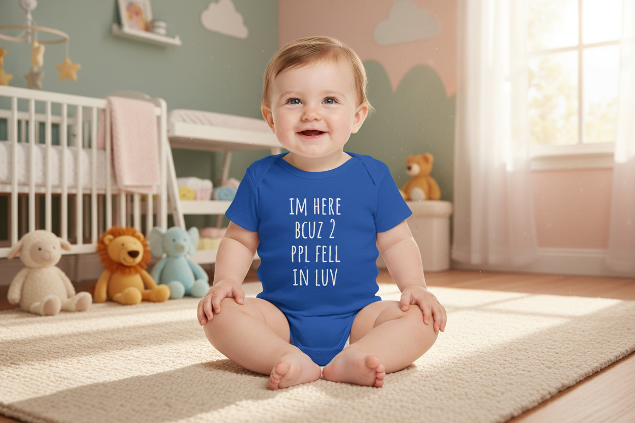 Infant Bodysuit - "I'm Here Bcuz 2 Ppl Fell In Luv" Baby One-Piece