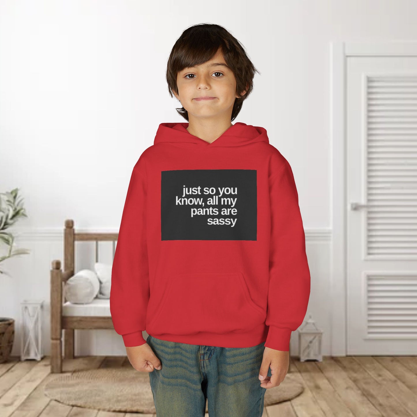 Youth Hoodie — "Just So You Know, All My Pants Are Sassy" Funny Graphic