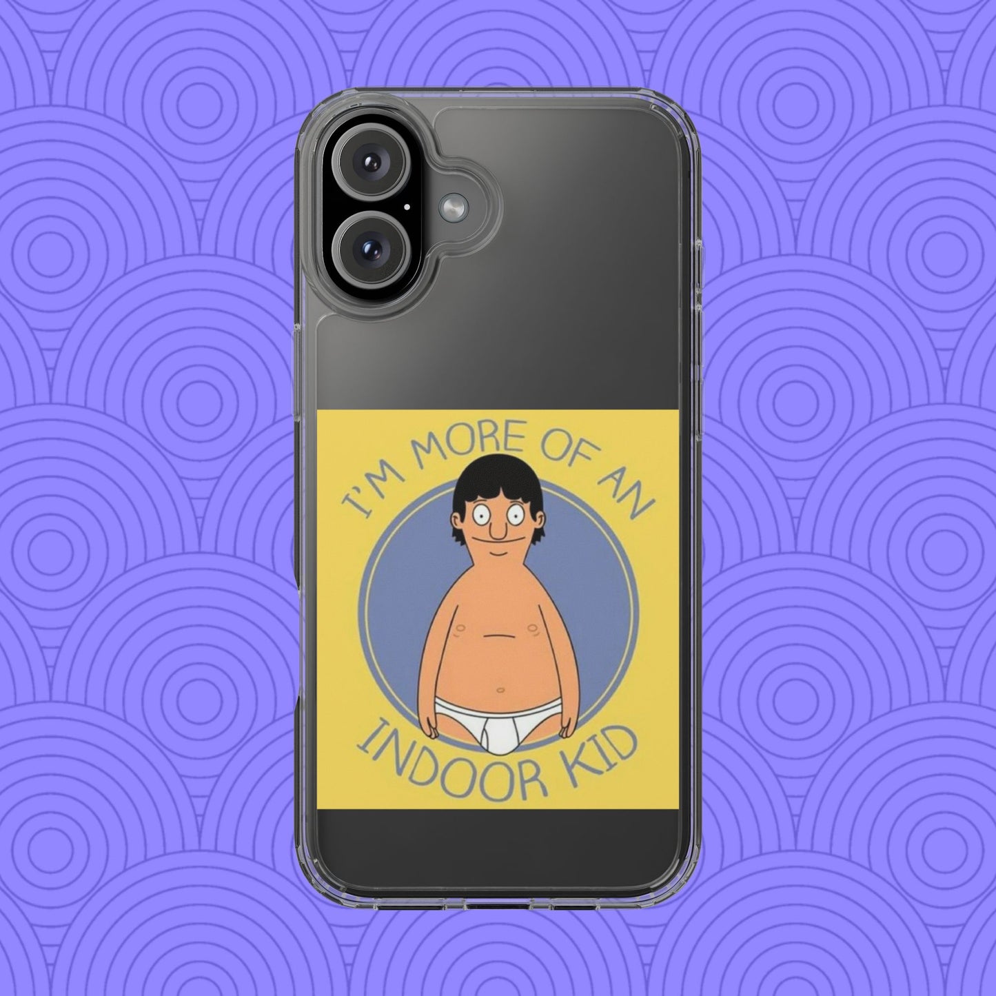 Clear Phone Case — "I'm More of an Indoor Kid" Cartoon Design