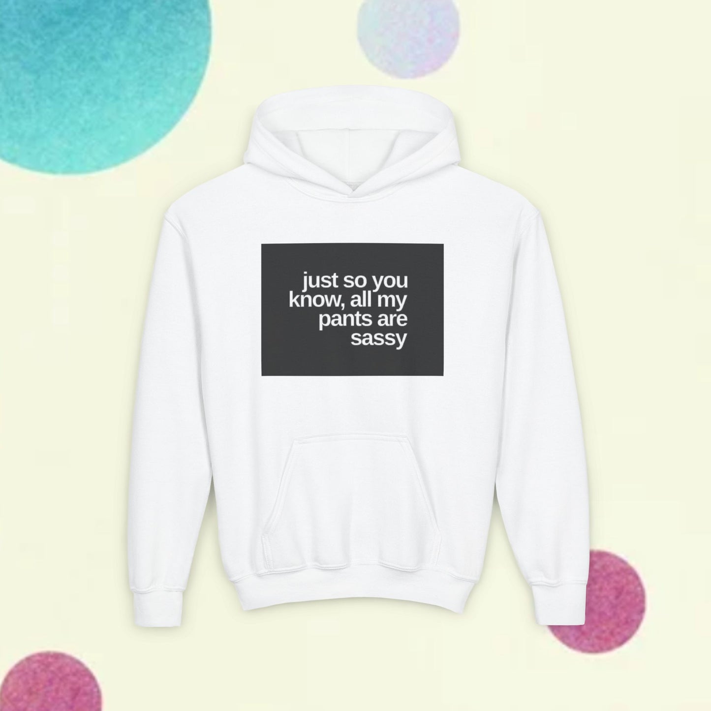 Youth Hoodie — "Just So You Know, All My Pants Are Sassy" Funny Graphic