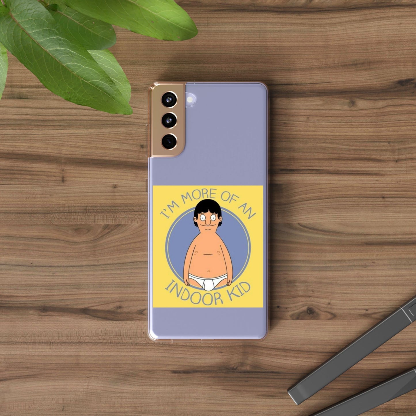 Clear Phone Case — "I'm More of an Indoor Kid" Cartoon Design