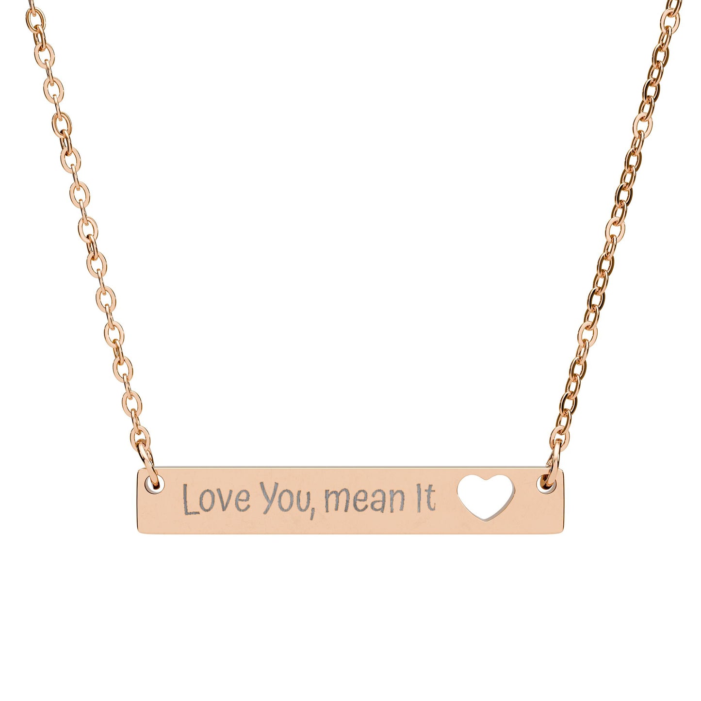 Heart Bar Necklace — Engraved 'Love You, Mean It' Pendant Gift