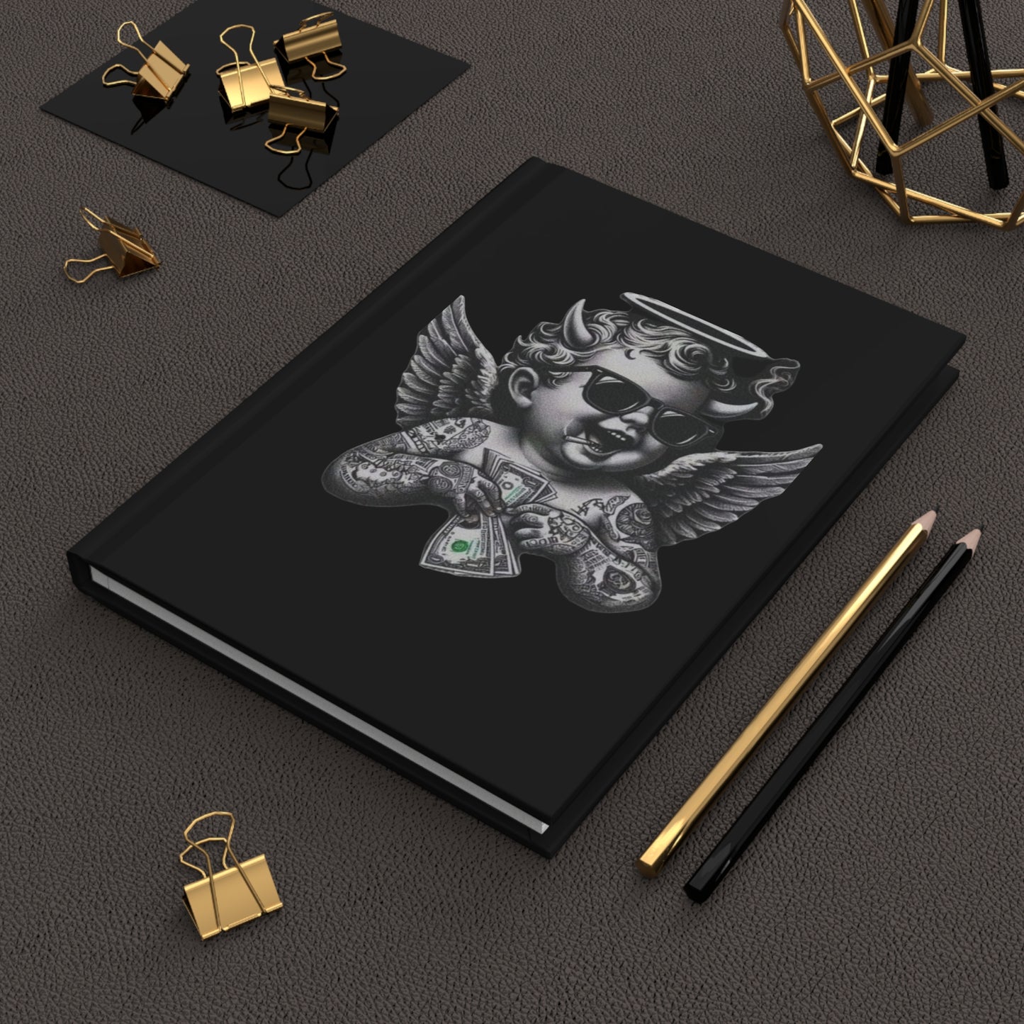 Hardcover Journal — ‘Get Money’ Tattooed Cherub Design