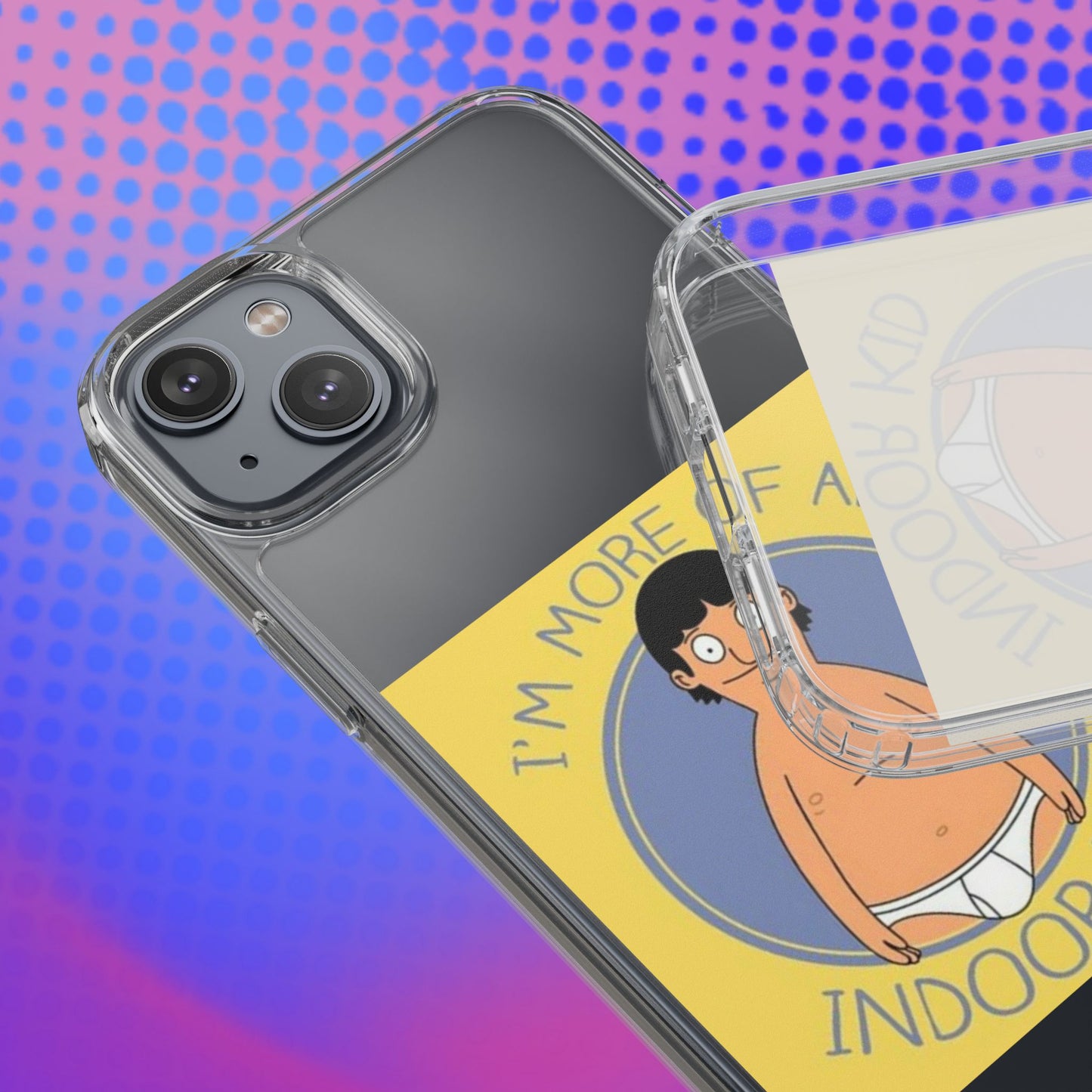Clear Phone Case — "I'm More of an Indoor Kid" Cartoon Design