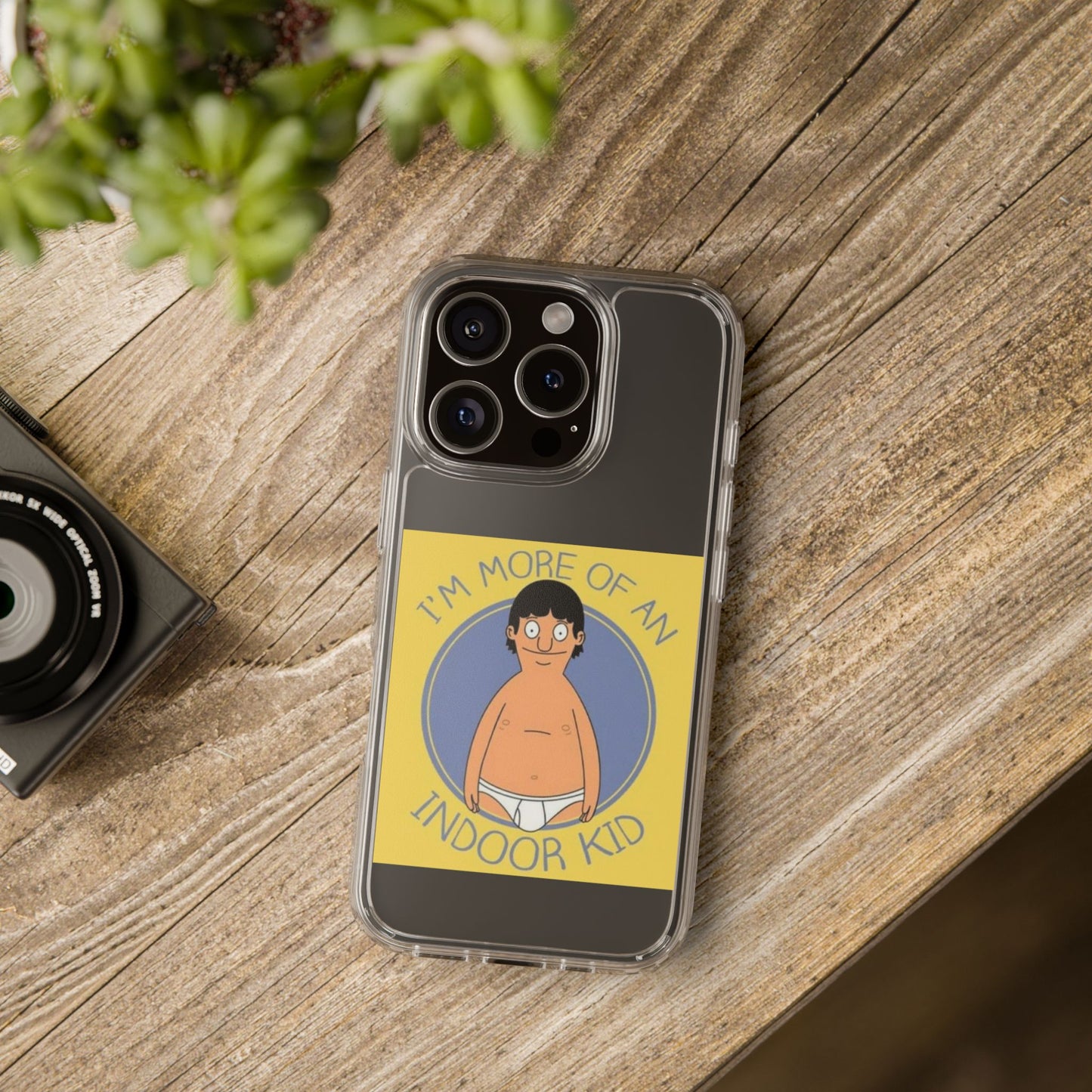 Clear Phone Case — "I'm More of an Indoor Kid" Cartoon Design