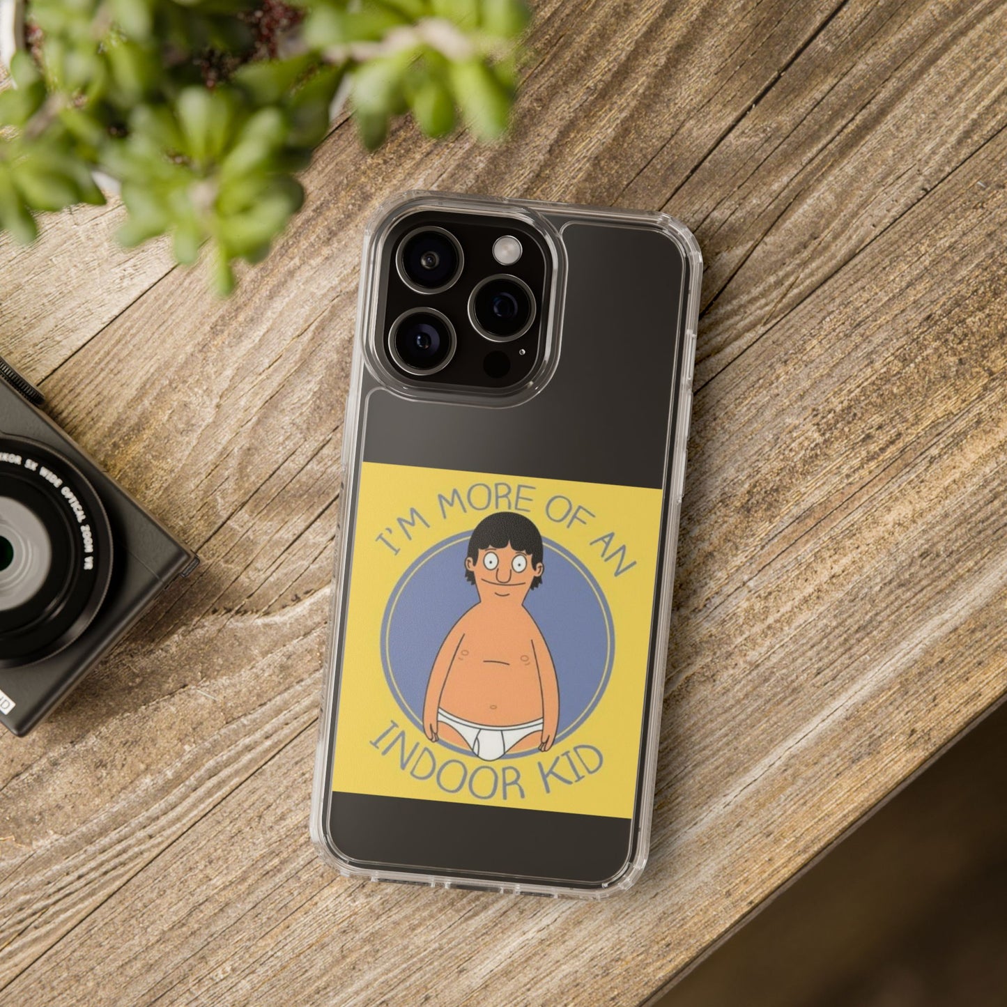 Clear Phone Case — "I'm More of an Indoor Kid" Cartoon Design