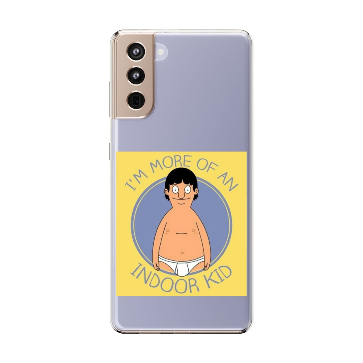 Clear Phone Case — "I'm More of an Indoor Kid" Cartoon Design