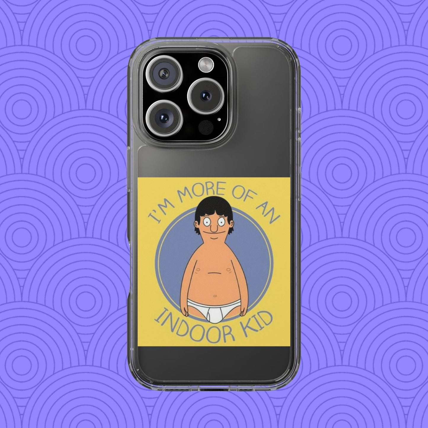 Clear Phone Case — "I'm More of an Indoor Kid" Cartoon Design