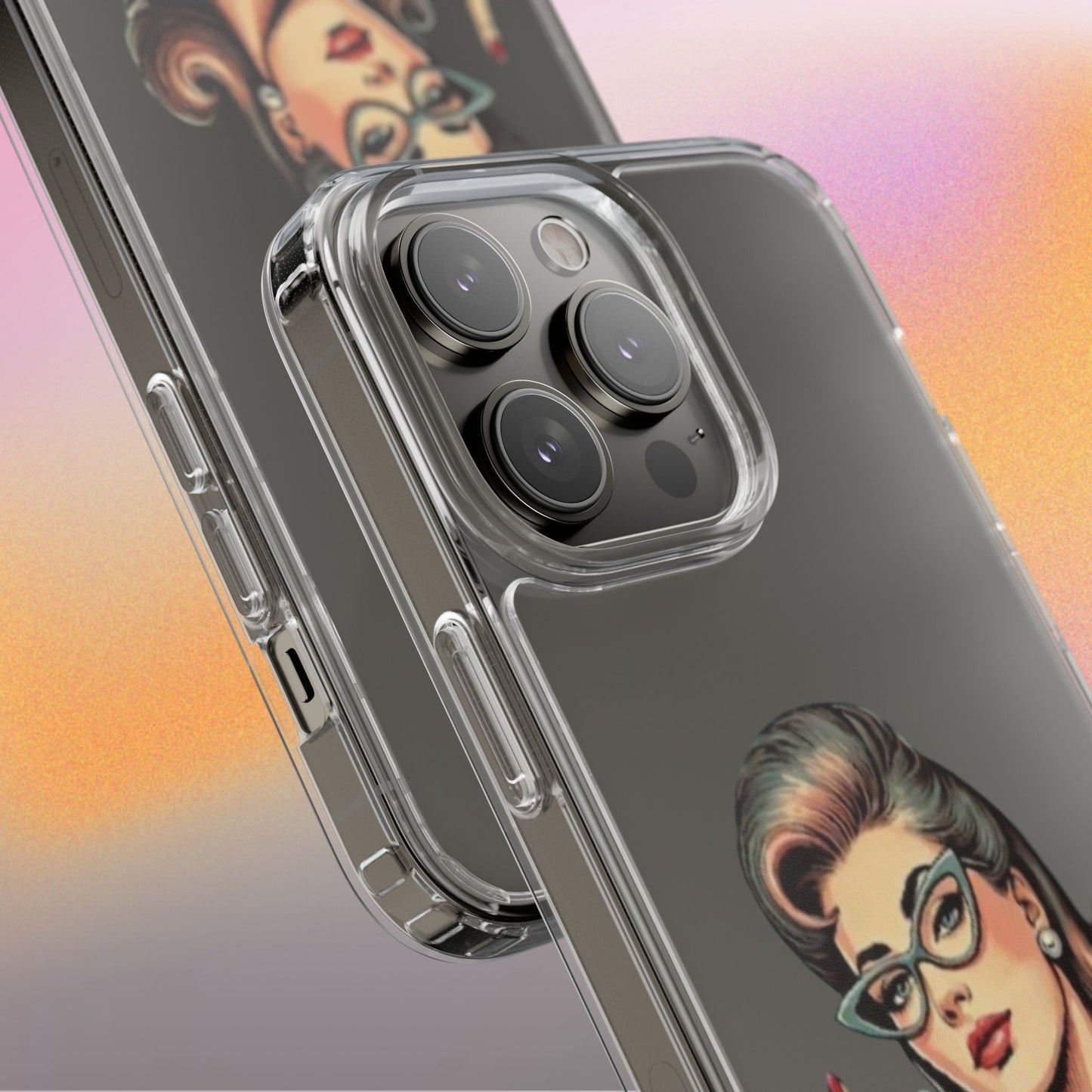 Clear Phone Case — Retro Woman Giving the Finger Graphic with “Respectfully” Text