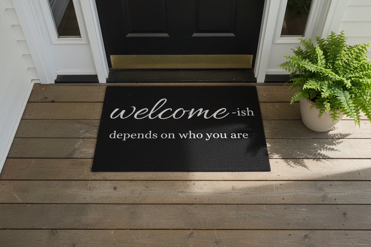 Welcome-ish Outdoor Rug — "welcome-ish depends on who you are" Doormat