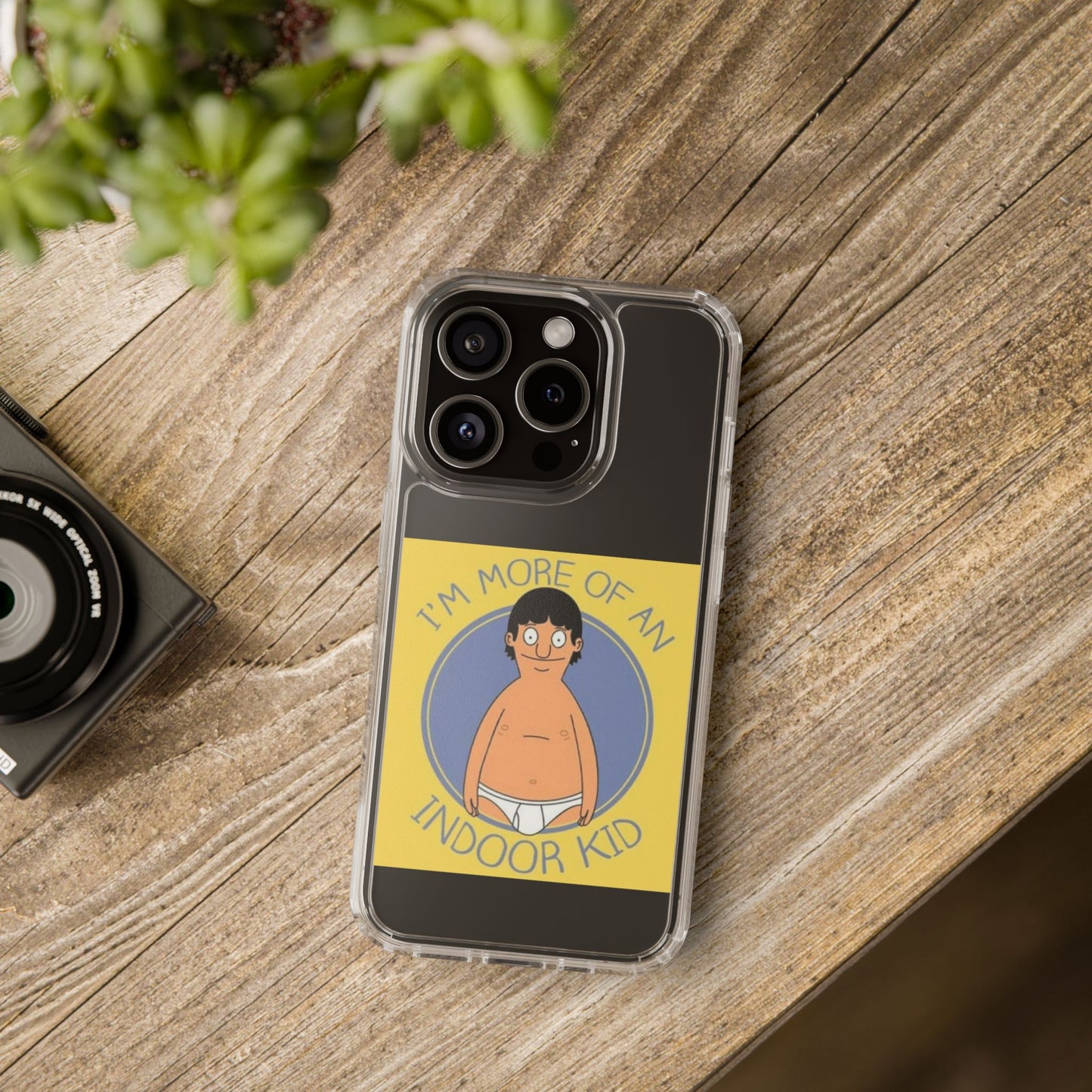 Clear Phone Case — "I'm More of an Indoor Kid" Cartoon Design