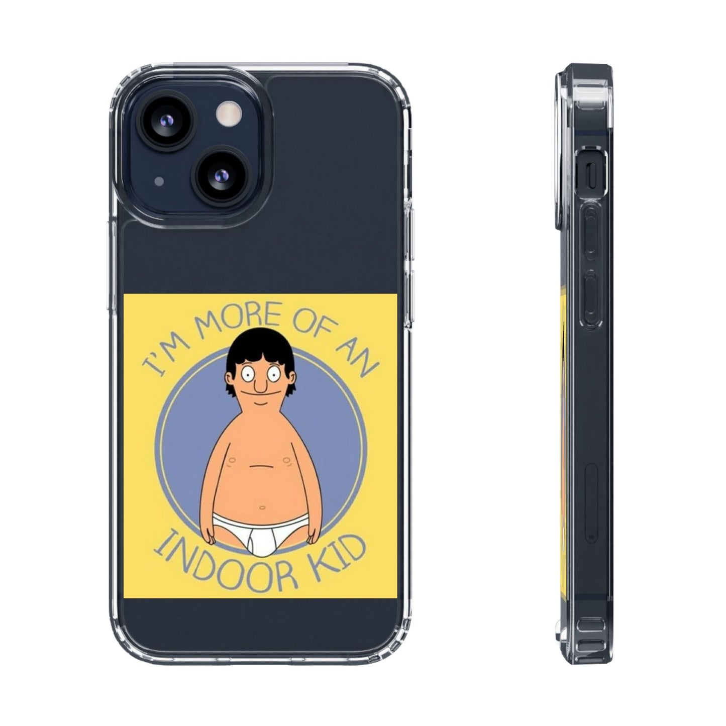 Clear Phone Case — "I'm More of an Indoor Kid" Cartoon Design