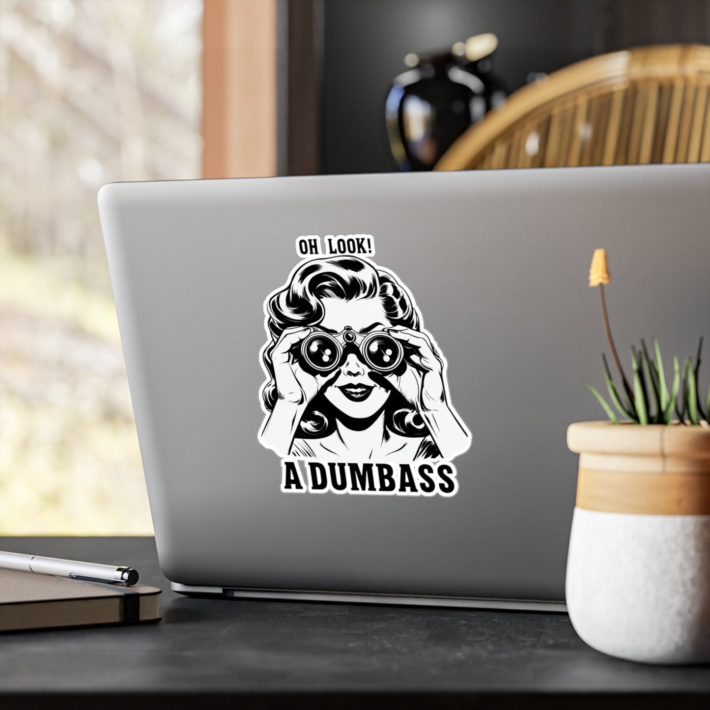 Kiss-Cut Vinyl Sticker — "Oh Look! A Dumbass" Retro Woman Binoculars