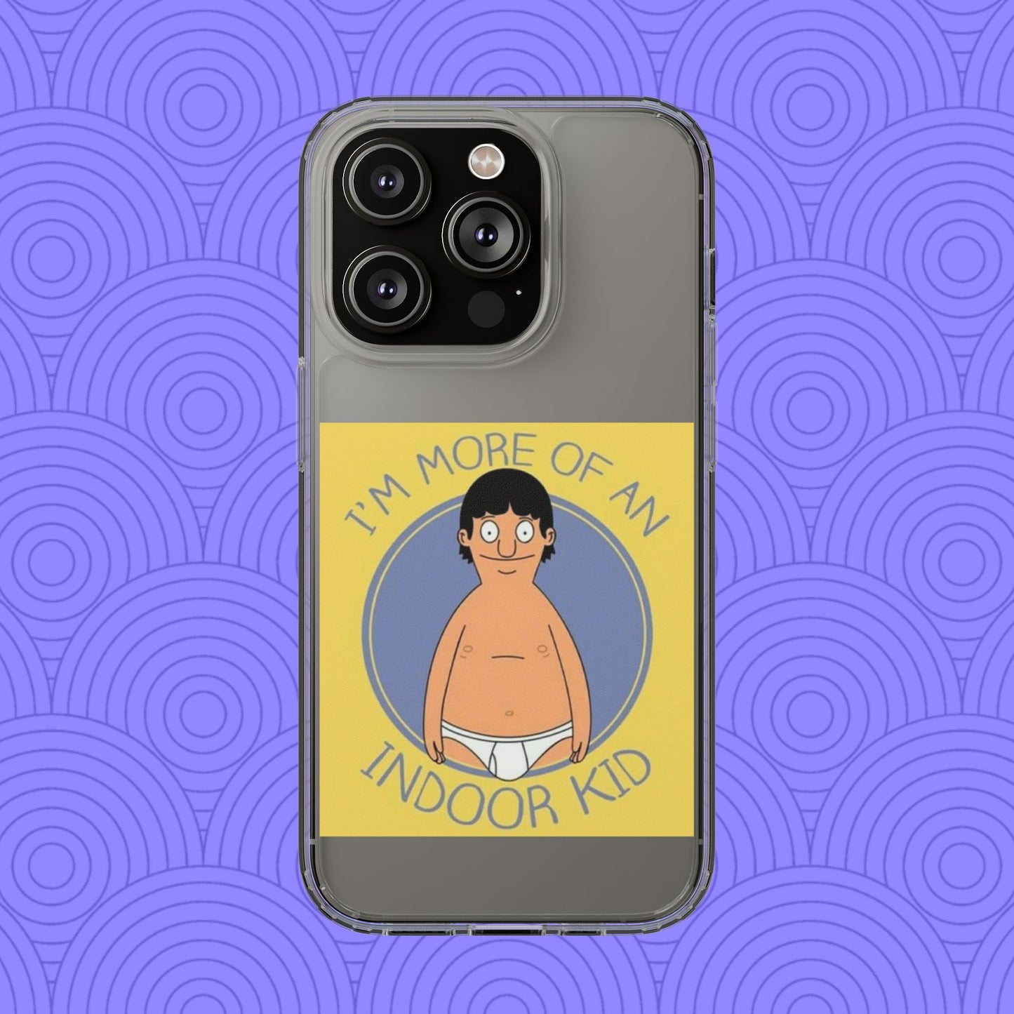 Clear Phone Case — "I'm More of an Indoor Kid" Cartoon Design