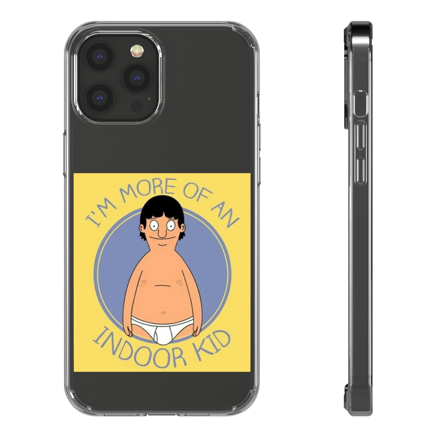Clear Phone Case — "I'm More of an Indoor Kid" Cartoon Design