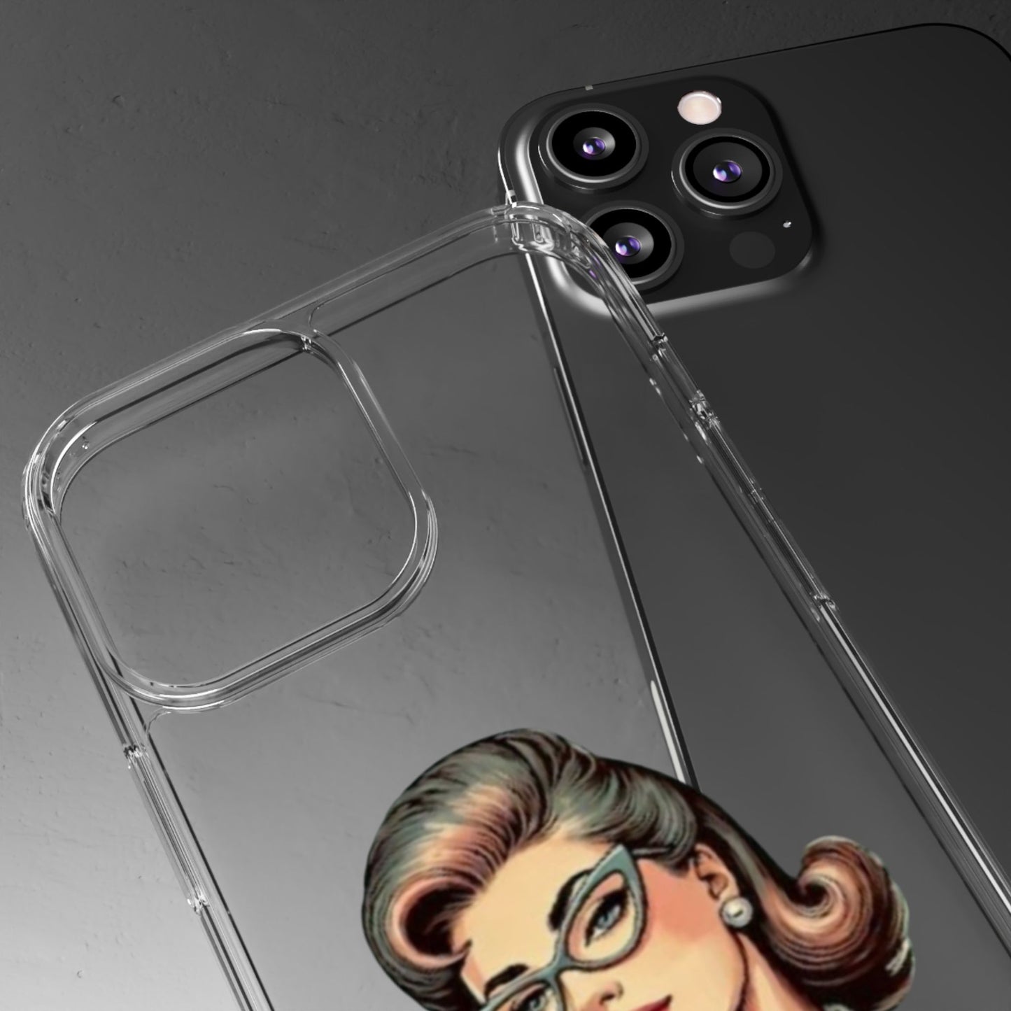Clear Phone Case — Retro Woman Giving the Finger Graphic with “Respectfully” Text