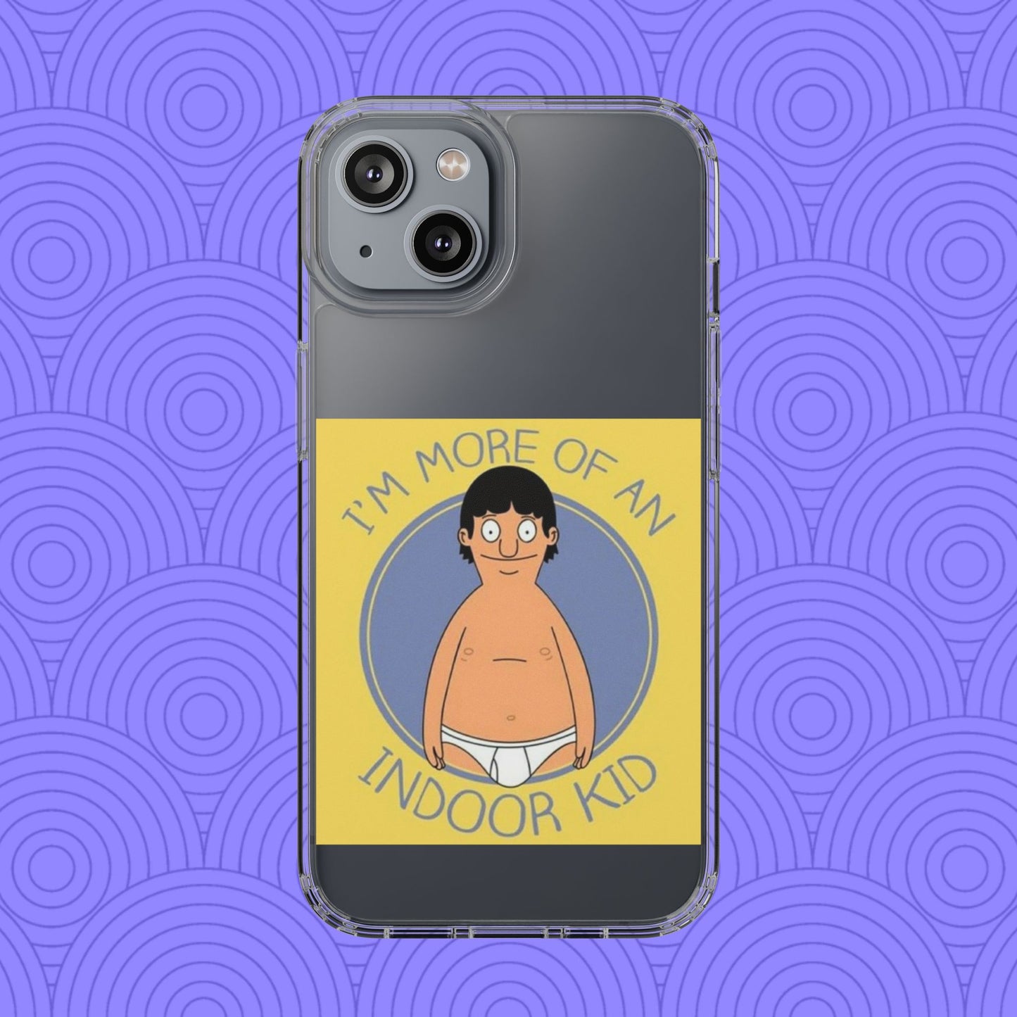 Clear Phone Case — "I'm More of an Indoor Kid" Cartoon Design