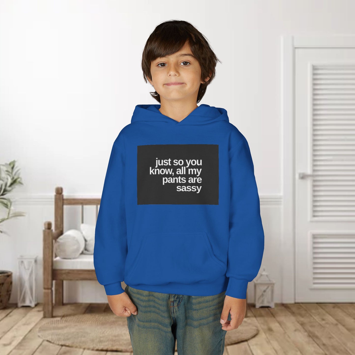 Youth Hoodie — "Just So You Know, All My Pants Are Sassy" Funny Graphic