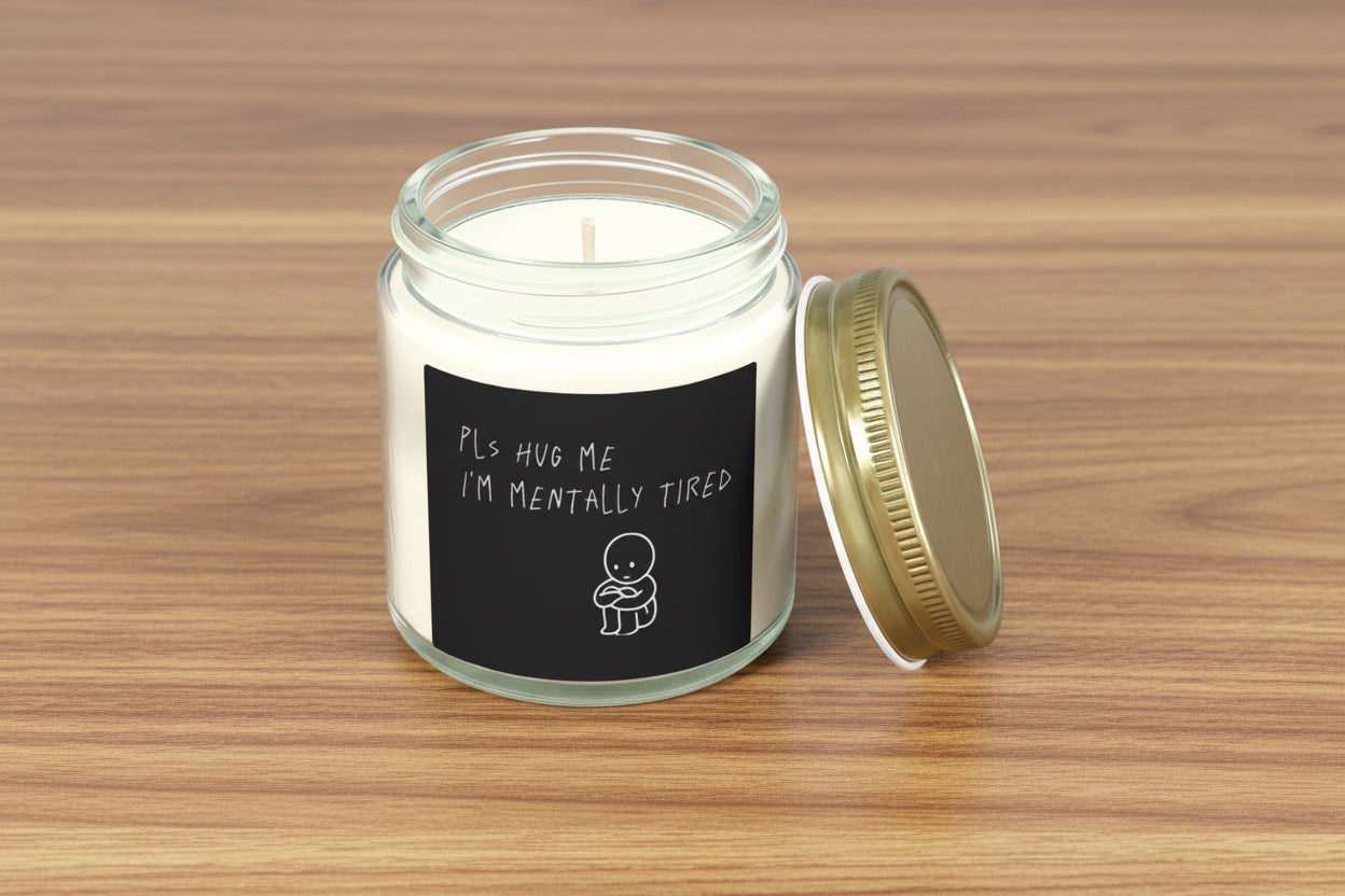 🕯️ Scented Candle — “Pls Hug Me I’m Mentally Tired🫂” (4oz/9oz)