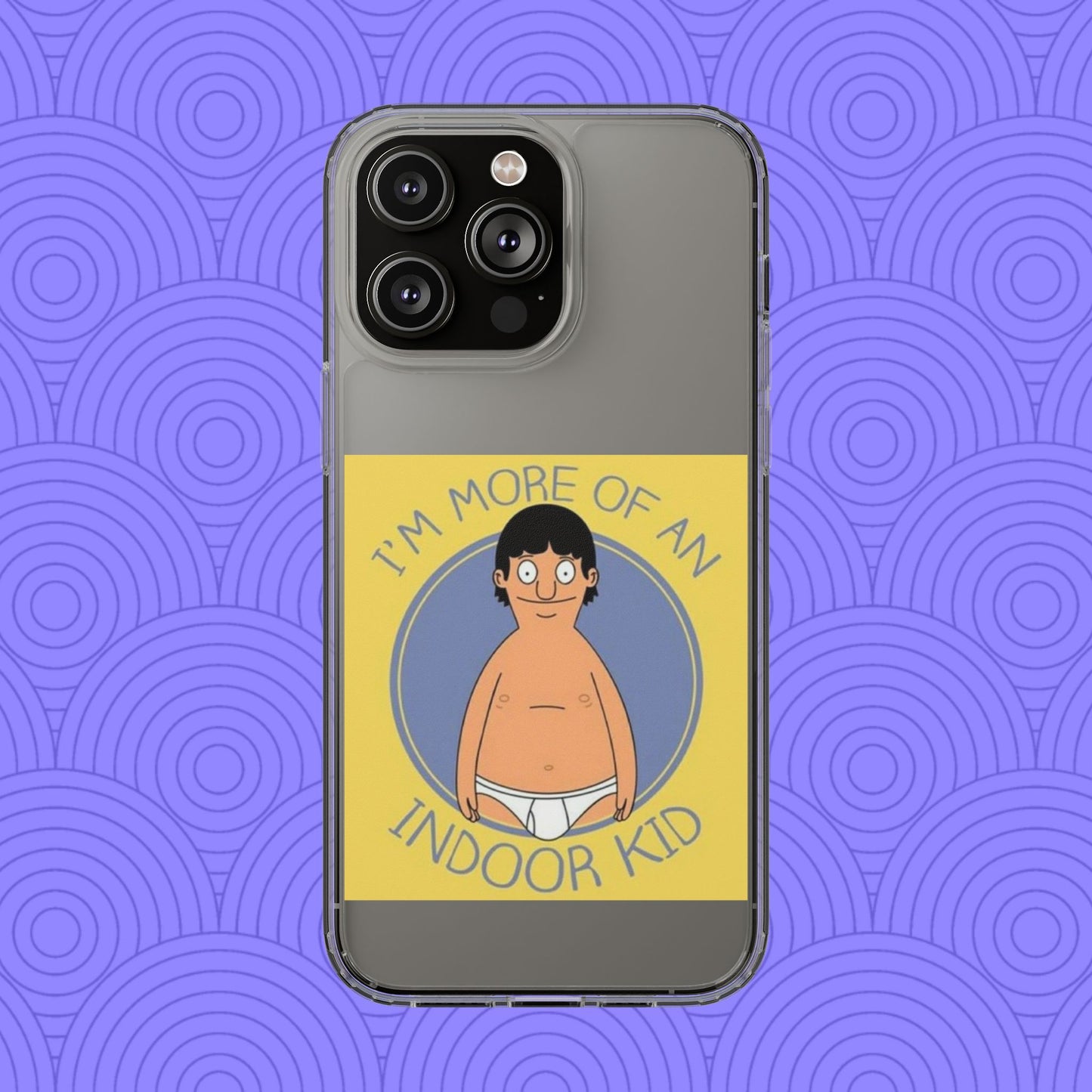 Clear Phone Case — "I'm More of an Indoor Kid" Cartoon Design