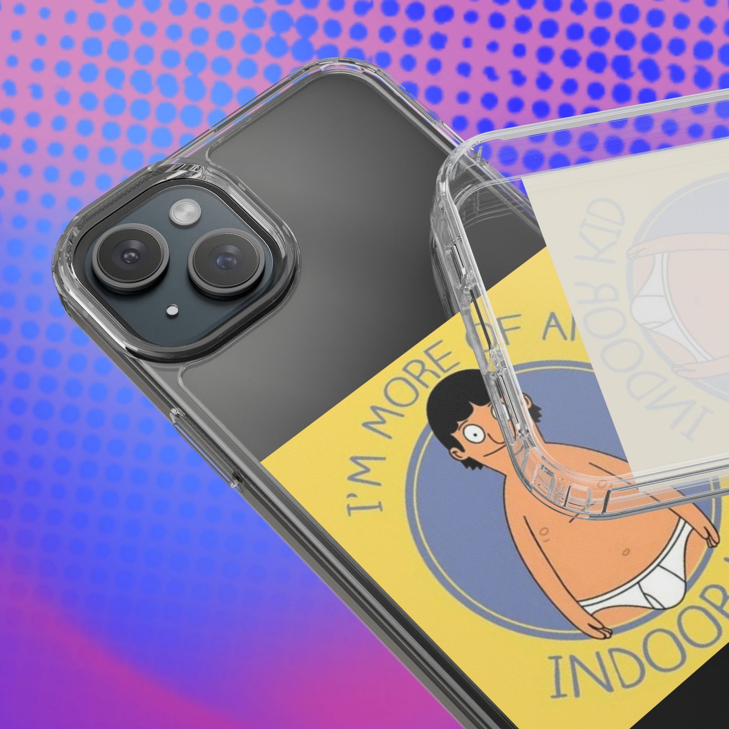 Clear Phone Case — "I'm More of an Indoor Kid" Cartoon Design