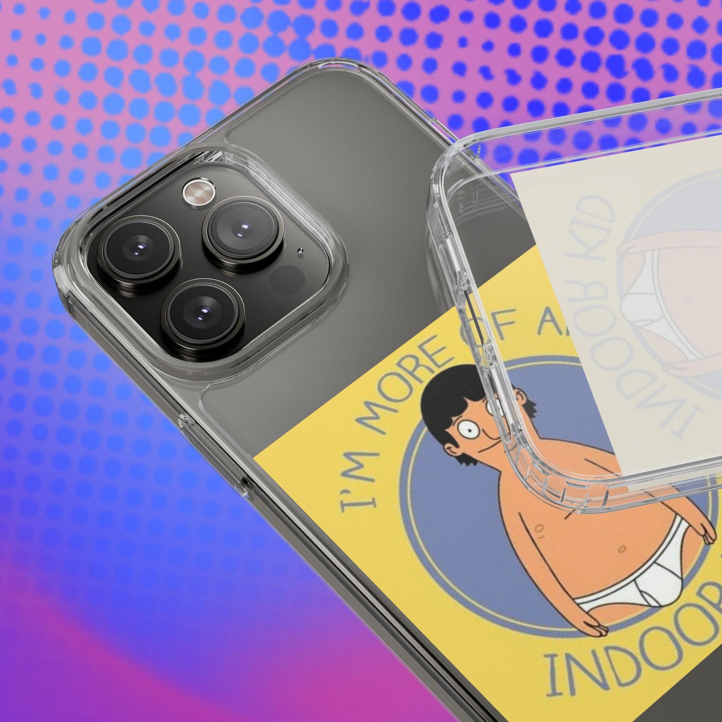 Clear Phone Case — "I'm More of an Indoor Kid" Cartoon Design