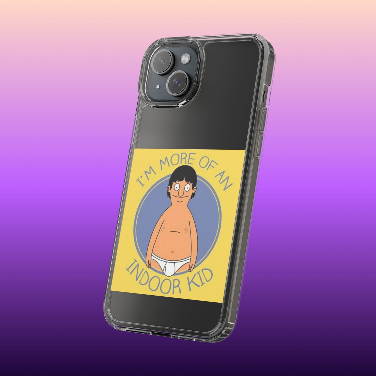 Clear Phone Case — "I'm More of an Indoor Kid" Cartoon Design