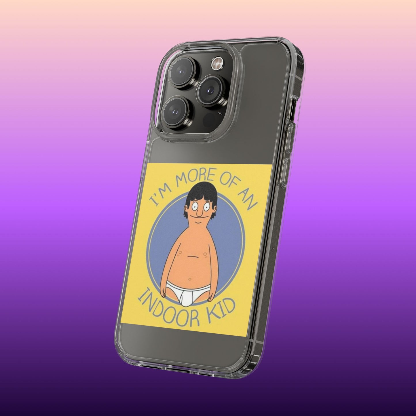 Clear Phone Case — "I'm More of an Indoor Kid" Cartoon Design