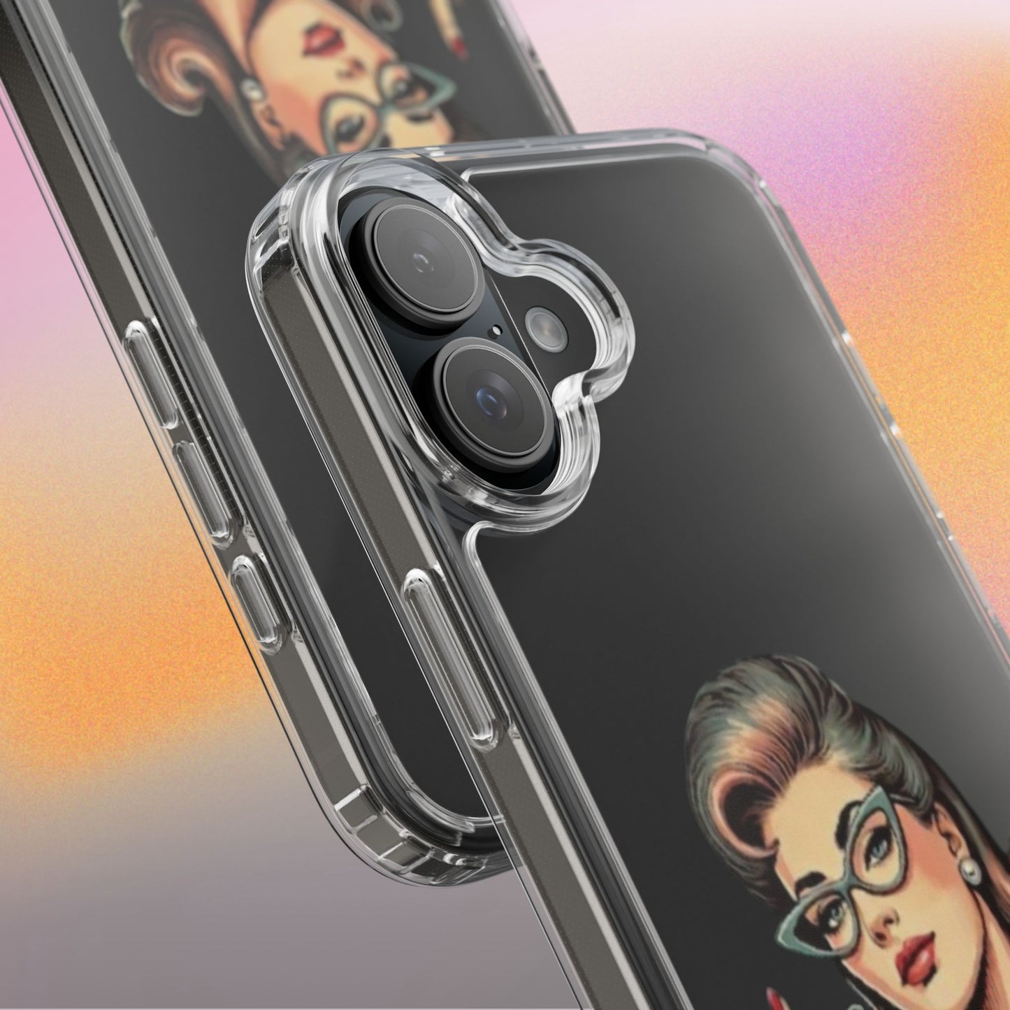 Clear Phone Case — Retro Woman Giving the Finger Graphic with “Respectfully” Text