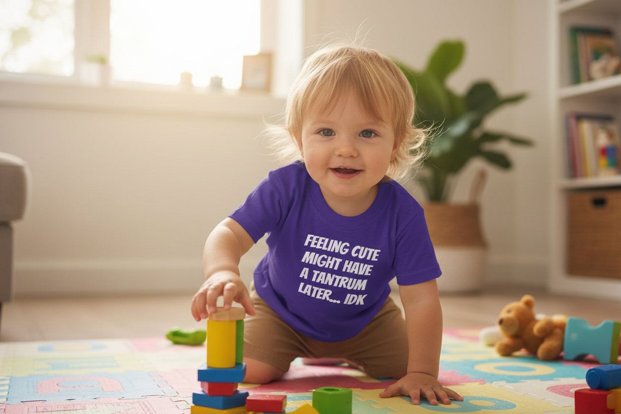 Toddler T-Shirt — "Feeling Cute Might Have a Tantrum Later... IDK" Cute Humor Tee for Toddlers