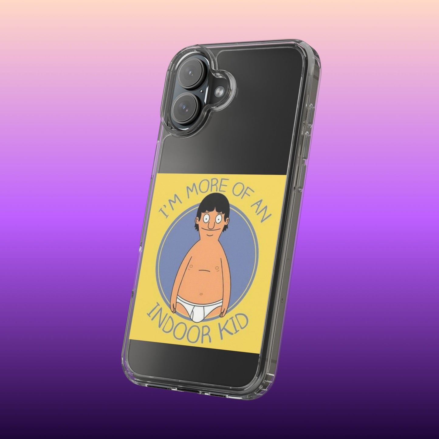 Clear Phone Case — "I'm More of an Indoor Kid" Cartoon Design
