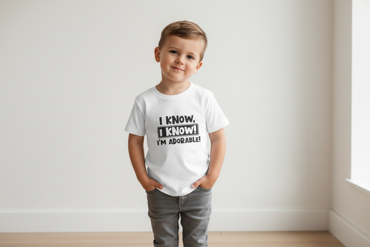 Kids T-Shirt — "I Know, I Know! I’m Adorable!" Cute Graphic Tee for Kids