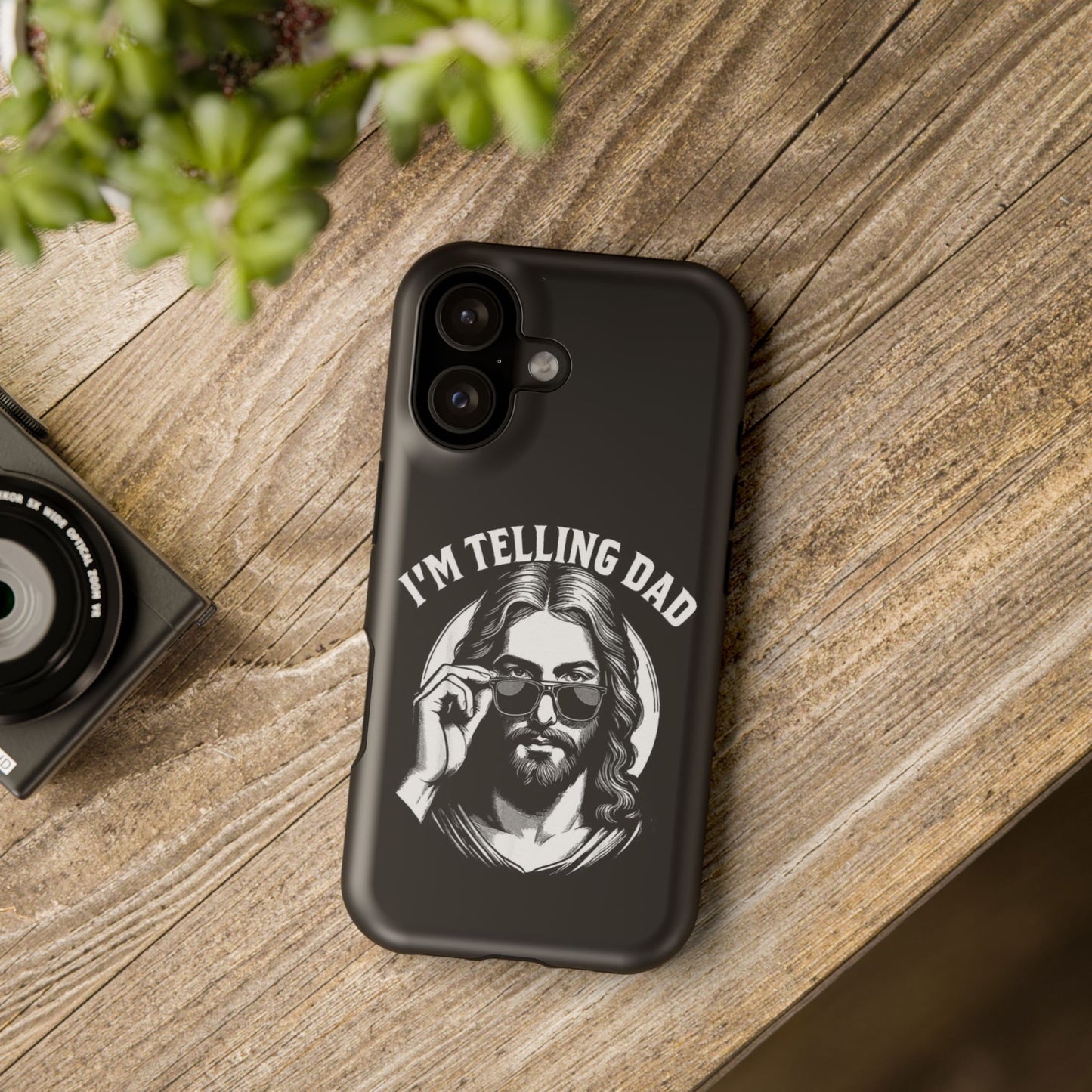 Phone Case — “I’m Telling Dad” Retro Jesus Graphic Impact-Resistant Case
