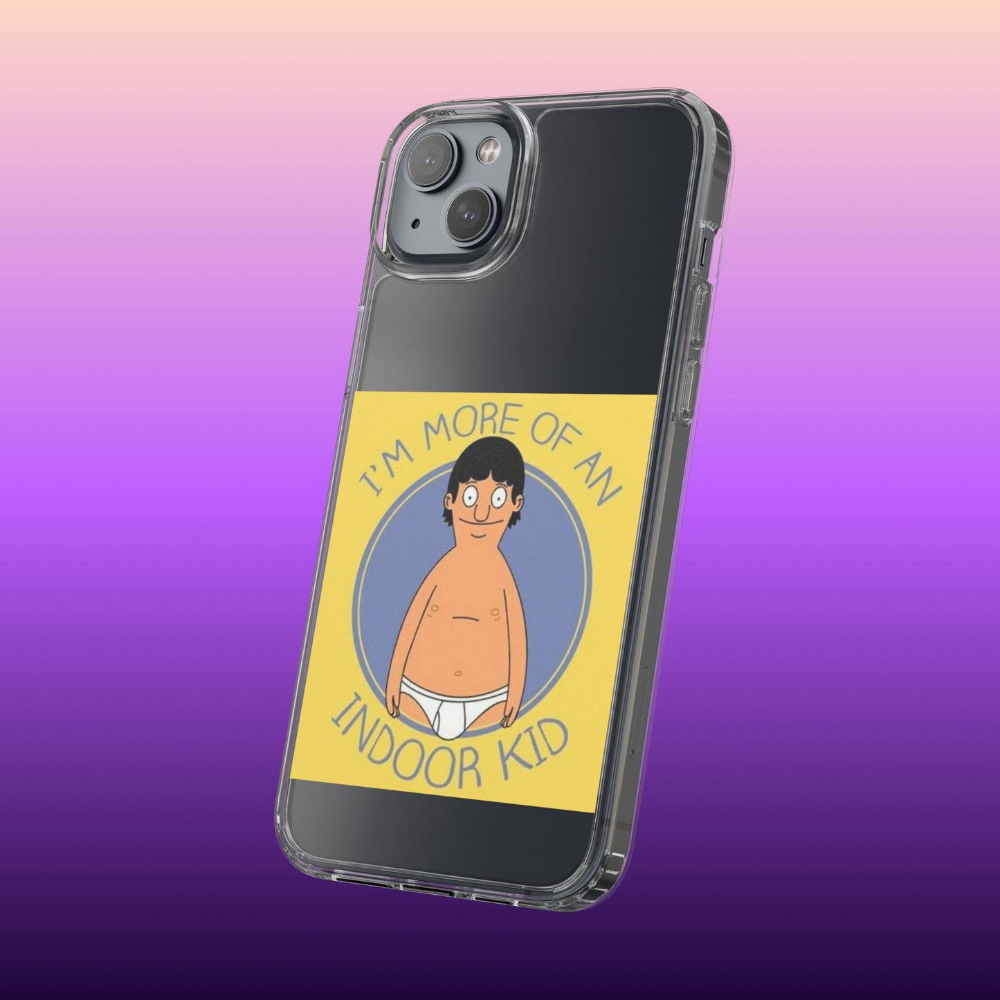 Clear Phone Case — "I'm More of an Indoor Kid" Cartoon Design