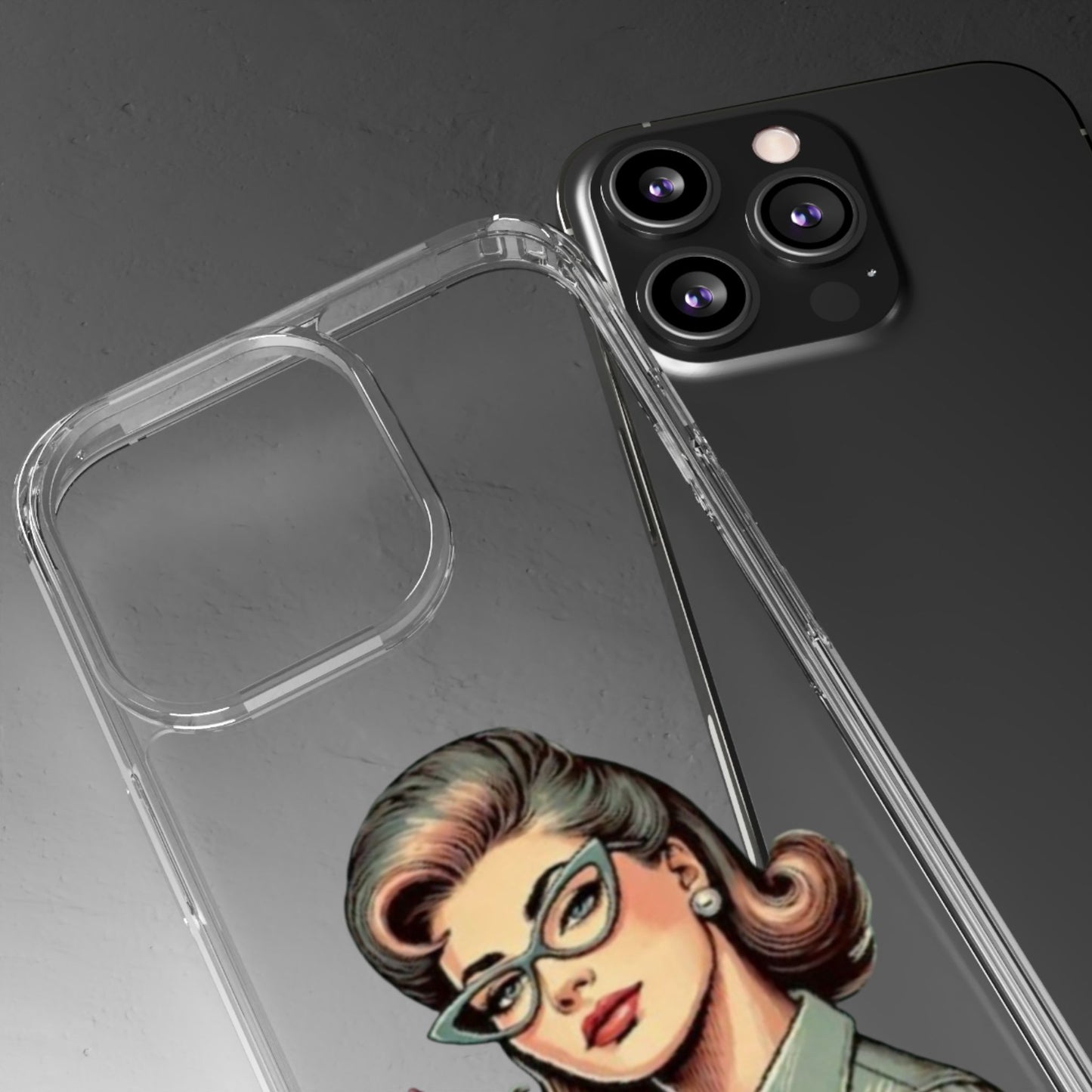 Clear Phone Case — Retro Woman Giving the Finger Graphic with “Respectfully” Text