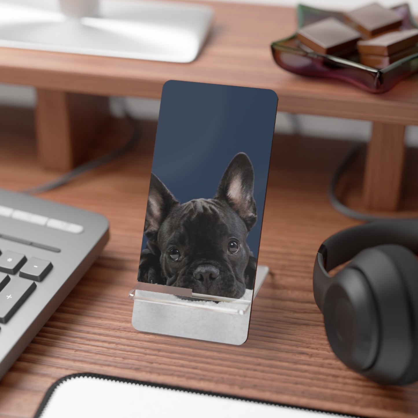 Phone Stand — Cute Black French Bulldog Smartphone Display Stand