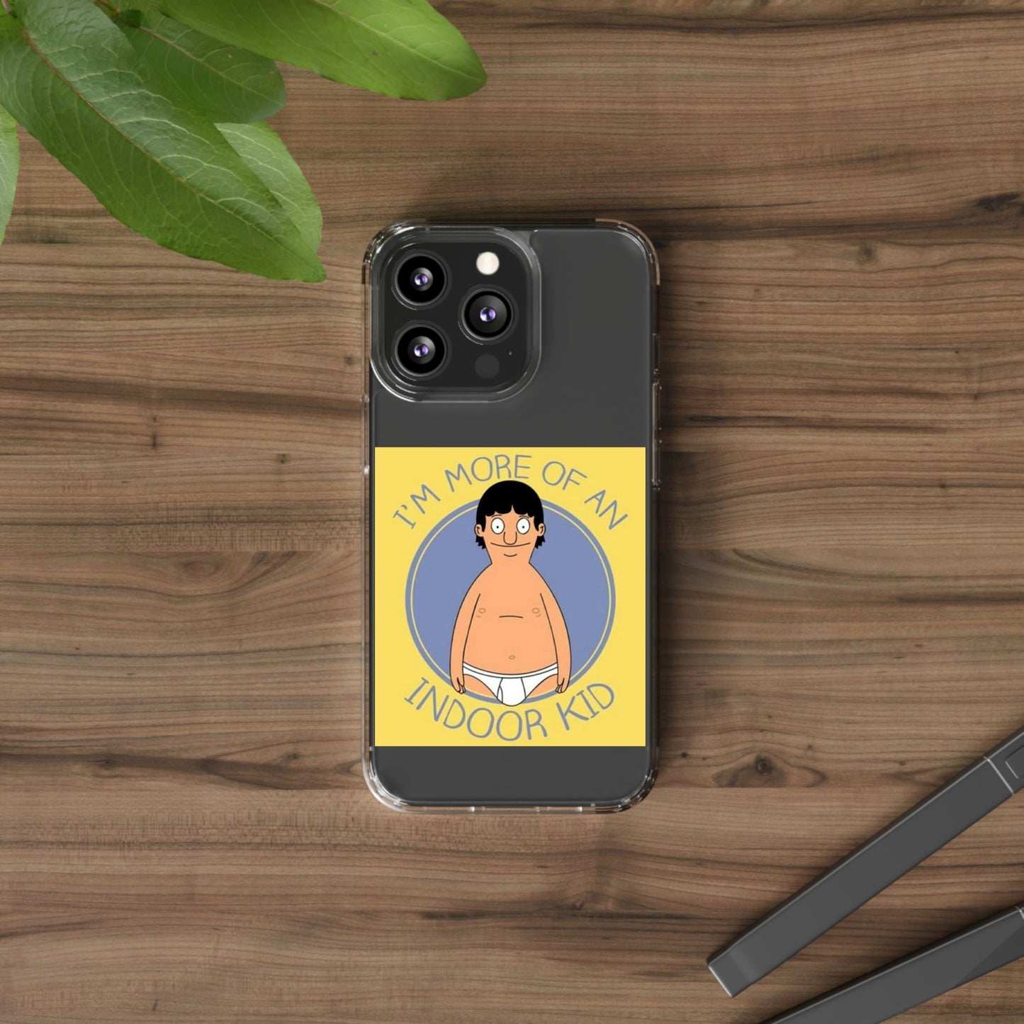 Clear Phone Case — "I'm More of an Indoor Kid" Cartoon Design