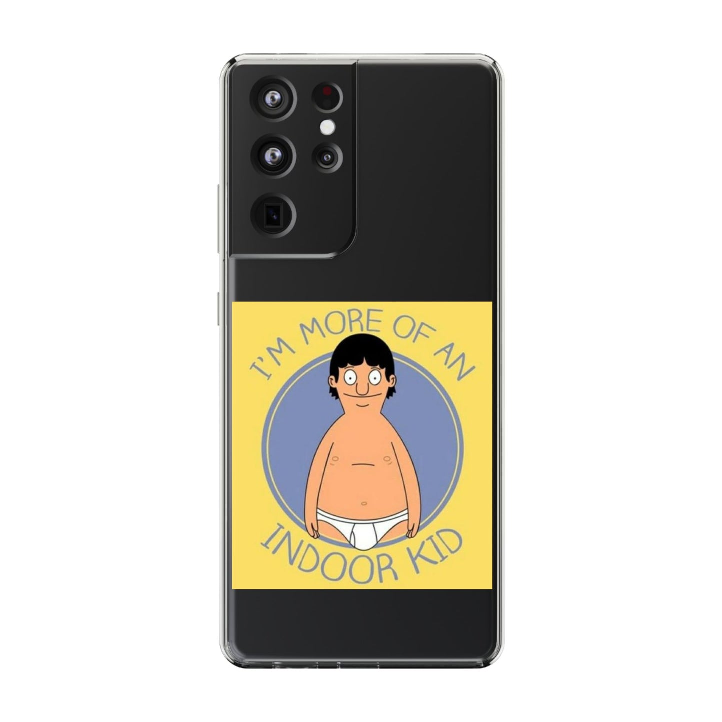 Clear Phone Case — "I'm More of an Indoor Kid" Cartoon Design
