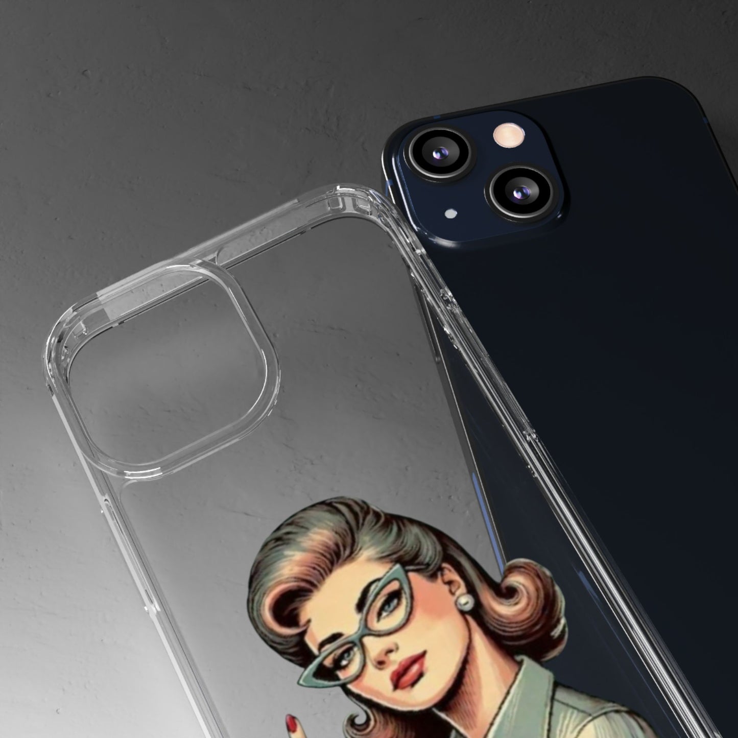 Clear Phone Case — Retro Woman Giving the Finger Graphic with “Respectfully” Text