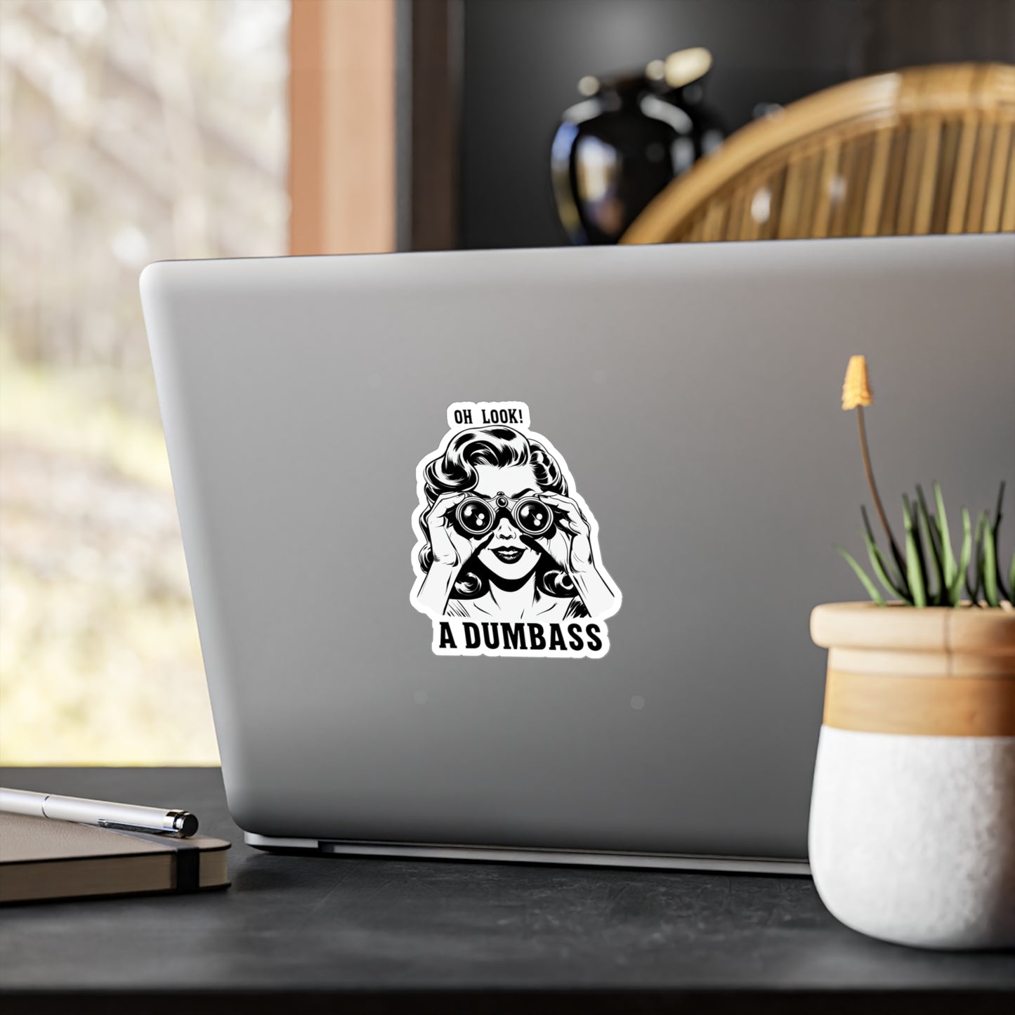 Kiss-Cut Vinyl Sticker — "Oh Look! A Dumbass" Retro Woman Binoculars