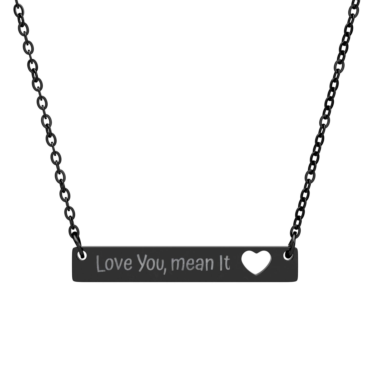 Heart Bar Necklace — Engraved 'Love You, Mean It' Pendant Gift