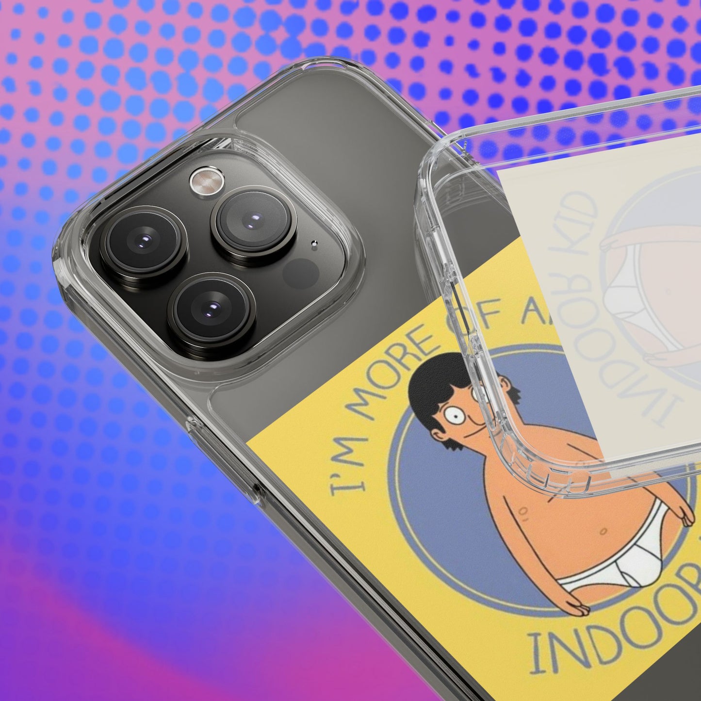 Clear Phone Case — "I'm More of an Indoor Kid" Cartoon Design