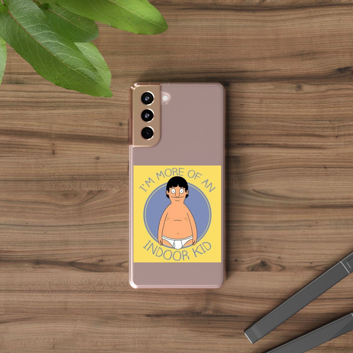 Clear Phone Case — "I'm More of an Indoor Kid" Cartoon Design