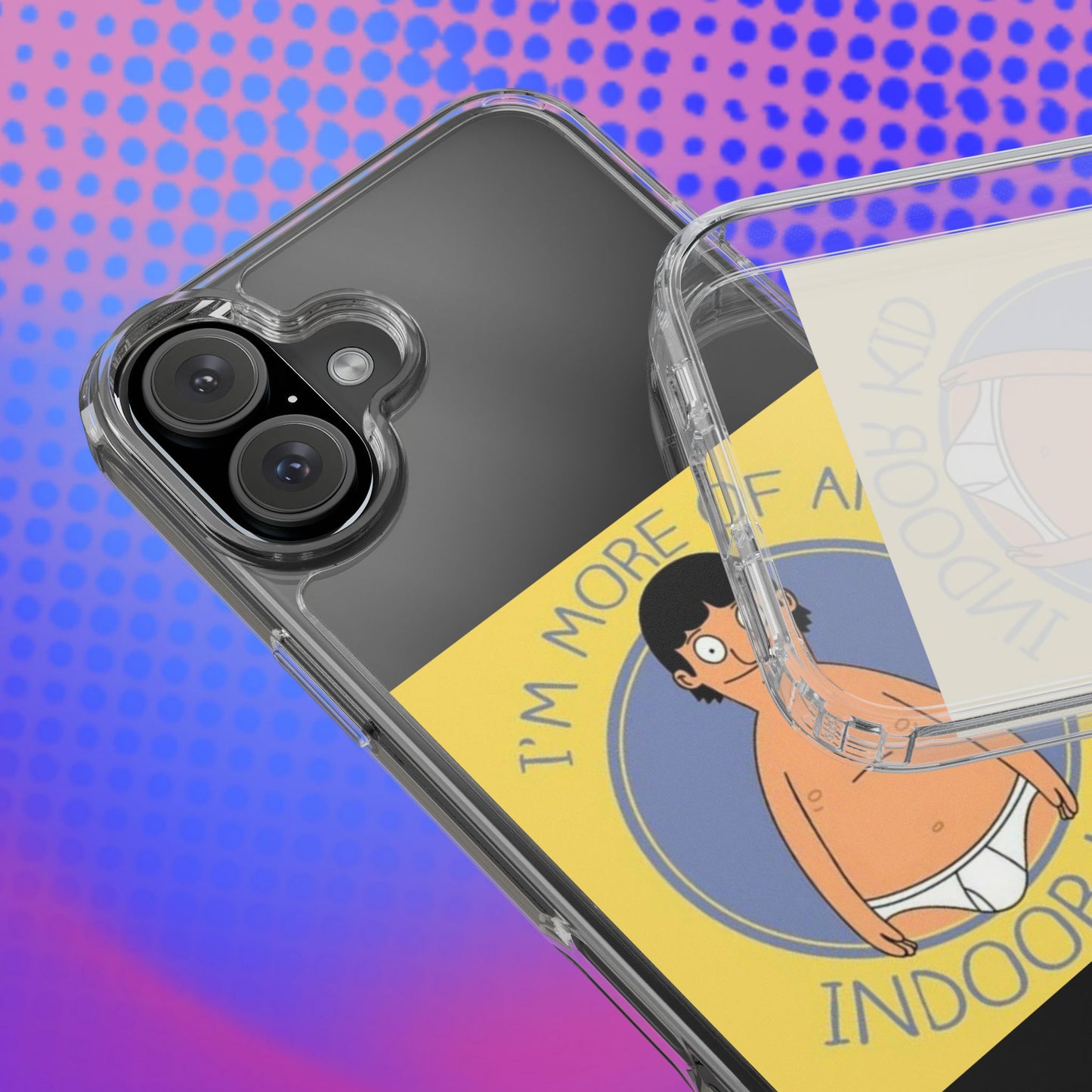 Clear Phone Case — "I'm More of an Indoor Kid" Cartoon Design