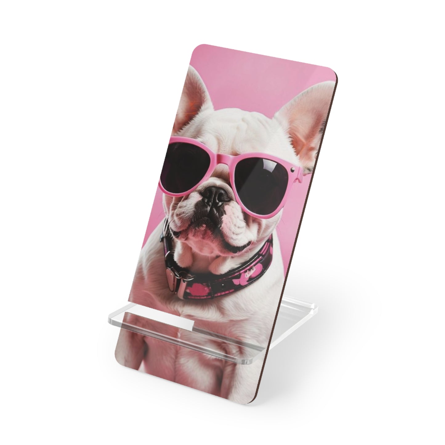 Pink Sunglasses French Bulldog Phone Stand — Cute Smartphone Display Holder