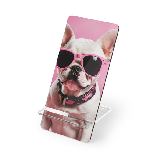 Pink Sunglasses French Bulldog Phone Stand — Cute Smartphone Display Holder
